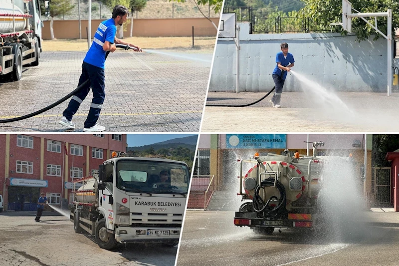 Karabük Belediyesi Okul Bahçelerini Temizliyor